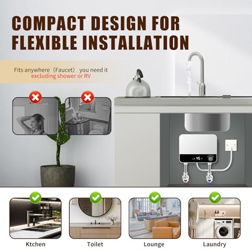 Tankless Water Heater Electric 110v,3500W Instant Hot Water Heater With Automatic Control System Touch Digital Display， Constant Temperature Wall or Floor Mounted for Kitchen,Laundry Sink