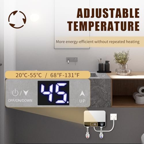 Tankless Water Heater Electric 110v,3500W Instant Hot Water Heater With Automatic Control System Touch Digital Display， Constant Temperature Wall or Floor Mounted for Kitchen,Laundry Sink