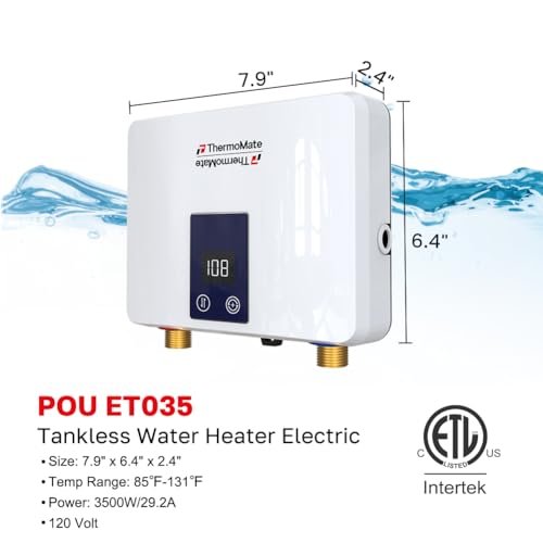 Tankless Water Heater Electric for Single Sink Faucet, ThermoMate 3500W 120V Small Point of Use Instant Hot Water Heater with Temperature Display, Self-modulating, ETL Certified