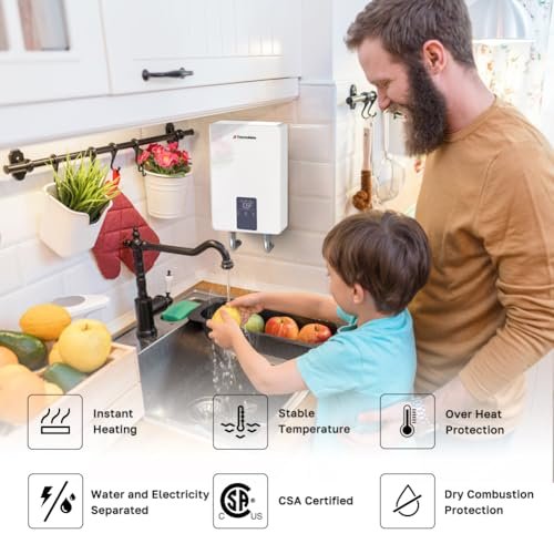Tankless Water Heater Electric for Sink Faucet, ThermoMate 6000W 240V Point of Use Mini Instant Hot Water Heater CSA Certified with Self-modulating, 1.07GPM at 35°F Rise