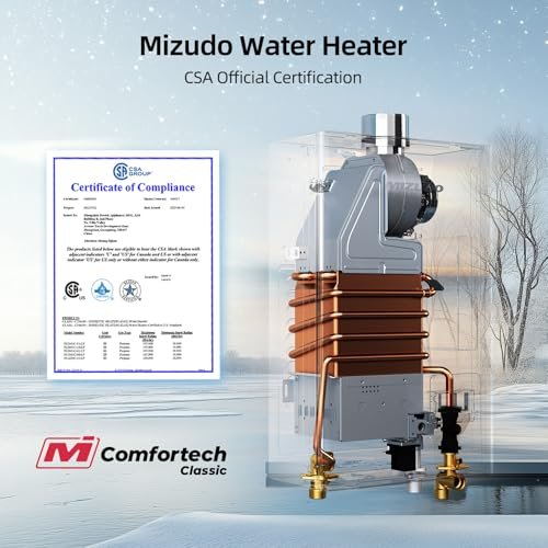 Tankless Water Heater Propane, MIZUDO Indoor Installation Max 3.6 GPM 80,000 BTU On Demand Instant Hot Water Heater, CSA Certified 3/4" NPT for 2-3 Fixtures Whole Family or Apartment Use