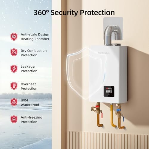 Tankless Water Heater Propane, MIZUDO Indoor Installation Max 3.6 GPM 80,000 BTU On Demand Instant Hot Water Heater, CSA Certified 3/4" NPT for 2-3 Fixtures Whole Family or Apartment Use