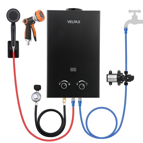 Tankless Water Heater Propane,2.11GPM 8L Outdoor Portable Water Heater,with 2 GPM Water Pump, with Digital Display Multi-Protection for Camping Trips Boat Cabins