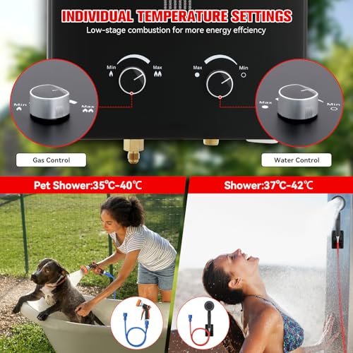 Tankless Water Heater Propane,2.11GPM 8L Outdoor Portable Water Heater,with 2 GPM Water Pump, with Digital Display Multi-Protection for Camping Trips Boat Cabins