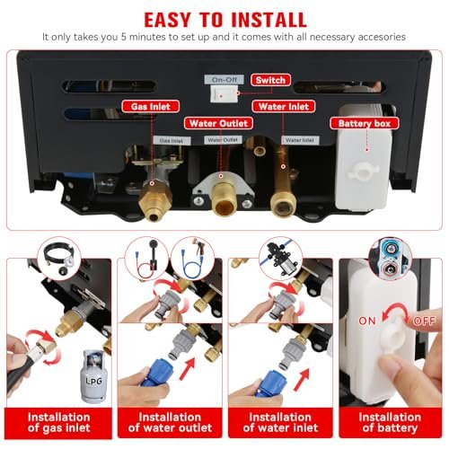 Tankless Water Heater Propane,2.11GPM 8L Outdoor Portable Water Heater,with 2 GPM Water Pump, with Digital Display Multi-Protection for Camping Trips Boat Cabins