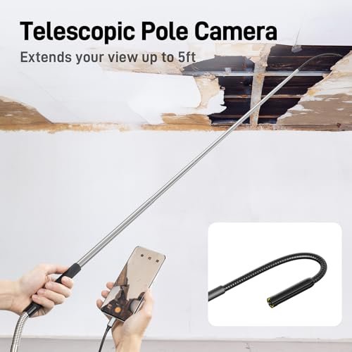 Teslong Telescopic Camera with Light, USB-C Borescope with 5FT Telescopic Pole, for HVAC Systems, Wall, Chimney, Automotive and Pipe Inspections, Compatible with iPhone 15/16 and Android