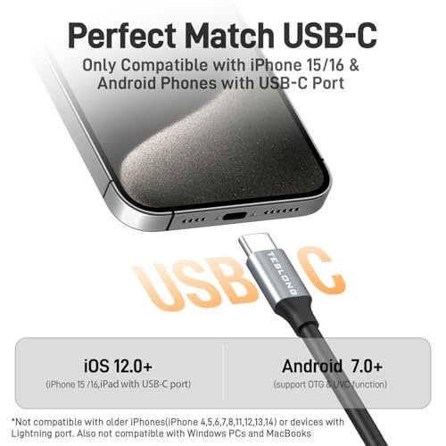Teslong Telescopic Camera with Light, USB-C Borescope with 5FT Telescopic Pole, for HVAC Systems, Wall, Chimney, Automotive and Pipe Inspections, Compatible with iPhone 15/16 and Android