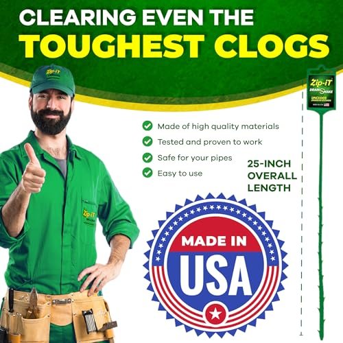 The original Zip-It Hair Clog Remover 25-inch Overall Length Drain Snake Cleaner (3-Pack), Unclog Your Sink, Shower, & Tub Drain In Seconds – Non-toxic, Made in the USA