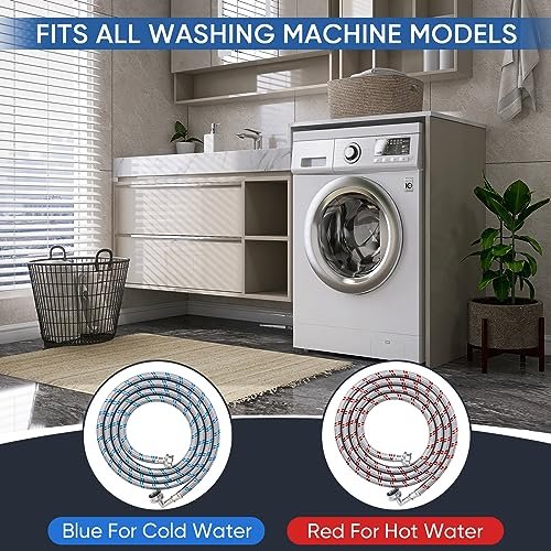 TICONN 4FT Washing Machine Hoses Set, 2 Pack EPDM Core Braided Stainless Steel Burst-Proof Washer Hoses with 90 Degree Elbow, 3/4" FHT Standard Thread (4ft)