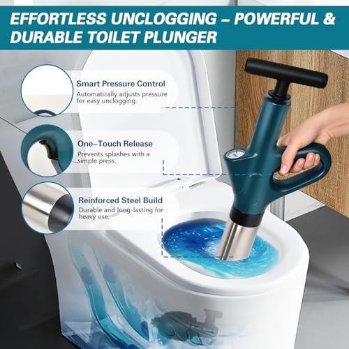 Toilet Plunger Blaster High Pressure Air Plunger Blaster Drain Unclogger for Toilets, Bathroom Floors & Kitchen Sinks, Heavy Duty Power Plunger Clog Remover Declogger Toilet Plumbing Clogs