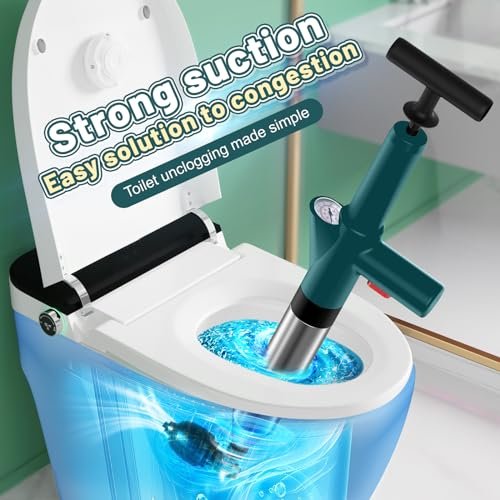 Toilet Plunger, Drain Clog Remover, High Pressure Air Drain Blaster Real-Time Barometer Plunge Blaster Multi-Drain Unclogger for Toilets, Plungers for Bathroom, Sink, Floor, Kitchen Clogged