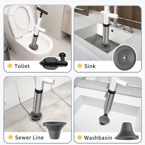 Toilet Plunger, Drain Clog Remover, High-Pressure Air Drain Blaster with Real-Time Barometer Powerful Drain Snake Sink Plunger Plumbing Tools, Plungers for Bathroom, Sink, Floor, Kitchen Clogged