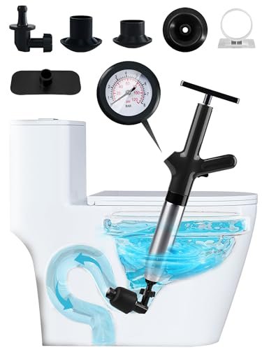 Toilet Plunger Drain Clog Remover Tool, High-Pressure Drain Snake Sink Plunger with Real-Time Barometer, Air Toilet Unclogger for Bathroom, Kitchen, Sinks and Clogged Pipe