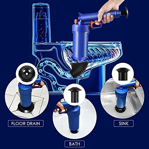 Toilet Plunger High Pressure Air Drain Blaster Gun with Glove, 4 Suckers, Drains Clog Remover, Powerful Drain Unclogger Sink Plunger Plumbing Tools, Plungers for Bathroom Sink Floor Kitchen Clogged