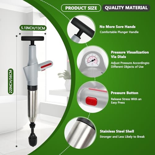 Toilet Plunger, High Pressure Clog Remover, Air Drain Unclogger Blaster with Visual Barometer and Waterproof Storage Bag, Heavy Duty Plungers for Toilets Bathroom, Floor, Kitchen, Plumbing Clogs