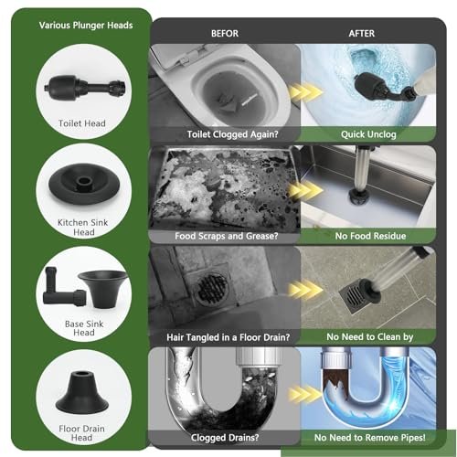 Toilet Plunger, High Pressure Clog Remover, Air Drain Unclogger Blaster with Visual Barometer and Waterproof Storage Bag, Heavy Duty Plungers for Toilets Bathroom, Floor, Kitchen, Plumbing Clogs