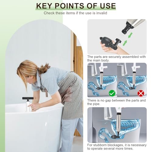 Toilet Plunger, High Pressure Drain Unclogging Tool, Plungers for Bathroom, Floor, Shower, Sink Heavy Duty, Multi-Purpose Air Pump Plunger for Toilet, Toilet Snakes for Hair Clog Remover