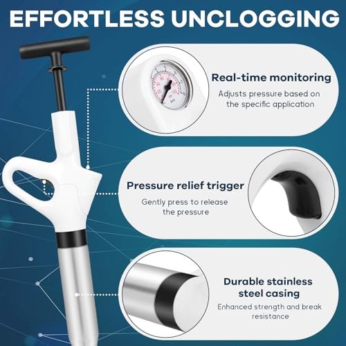 Toilet Plunger High Pressure Toilet Air Plunger Blaster for Bathroom Floors Shower Kitchen Drain Sinks Unclogger, Heavy Duty Clog Remover Declogger Toilet Plumbing Clogs