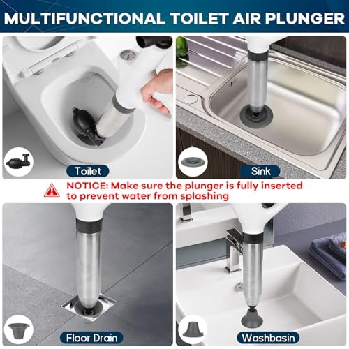 Toilet Plunger High Pressure Toilet Air Plunger Blaster for Bathroom Floors Shower Kitchen Drain Sinks Unclogger, Heavy Duty Clog Remover Declogger Toilet Plumbing Clogs
