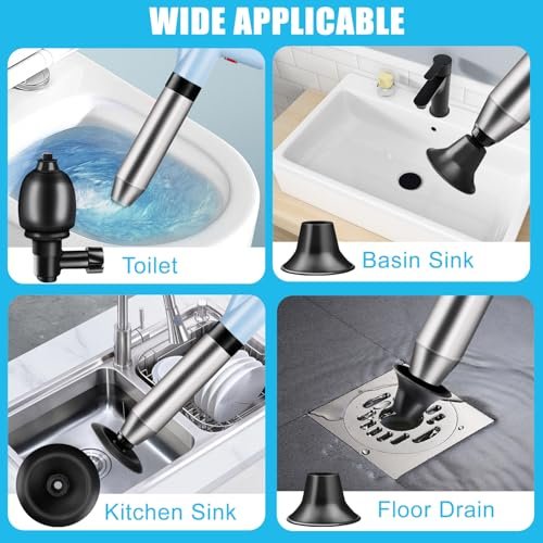 Toilet Plunger, High Pressure Toilet Plunger Toilet Auger Air with Real-Time Barometer for Bathroom, Sinks, Kitchen, Heavy Duty Drain Unclogger - Powerful Toilet Snake Drain Clog Remover Tool