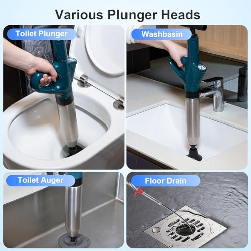 Toilet Plunger - Plungers for Bathroom Heavy Duty, Powerful Toilet Snake for Unclogging Plunger with Real-Time Pressure Indicator Plungers for Washbasin, Floor, Kitchen Clogged