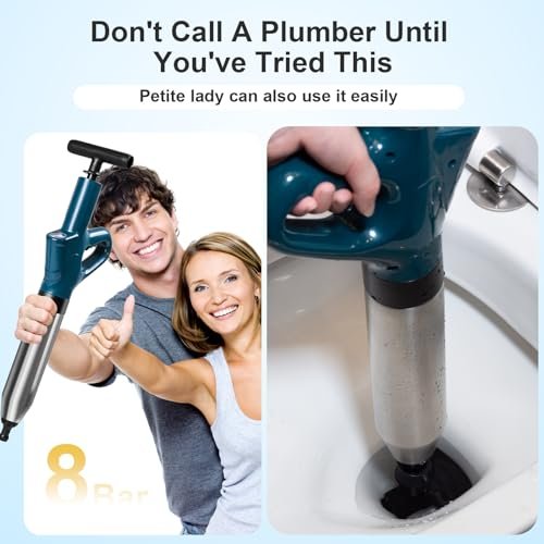 Toilet Plunger - Plungers for Bathroom Heavy Duty, Powerful Toilet Snake for Unclogging Plunger with Real-Time Pressure Indicator Plungers for Washbasin, Floor, Kitchen Clogged