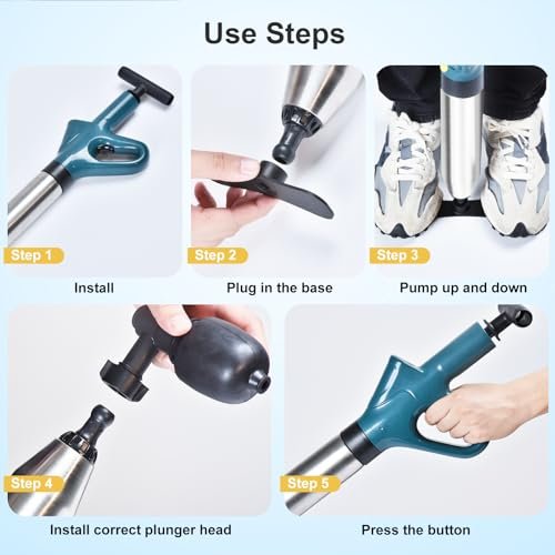 Toilet Plunger - Plungers for Bathroom Heavy Duty, Powerful Toilet Snake for Unclogging Plunger with Real-Time Pressure Indicator Plungers for Washbasin, Floor, Kitchen Clogged