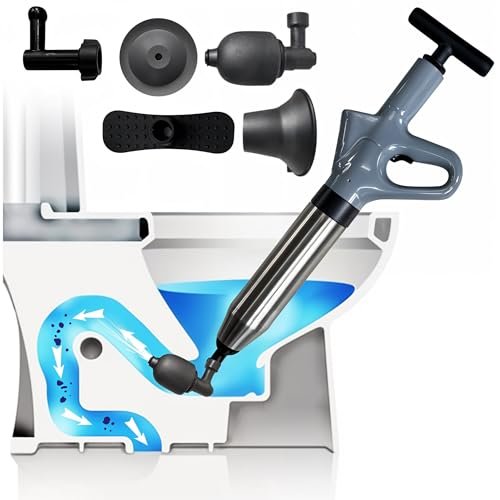 Toilet Plunger Unclogging Tool - High-Pressure Air Snake Blaster & Drain Unclogger Pipe Dredger for Bathroom Sink Floor - Heavy Duty Multi-Drain Clog Remover Pneumatic Pump Gun for Plumbing Issues