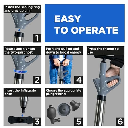 Toilet Plunger Unclogging Tool - High-Pressure Air Snake Blaster & Drain Unclogger Pipe Dredger for Bathroom Sink Floor - Heavy Duty Multi-Drain Clog Remover Pneumatic Pump Gun for Plumbing Issues