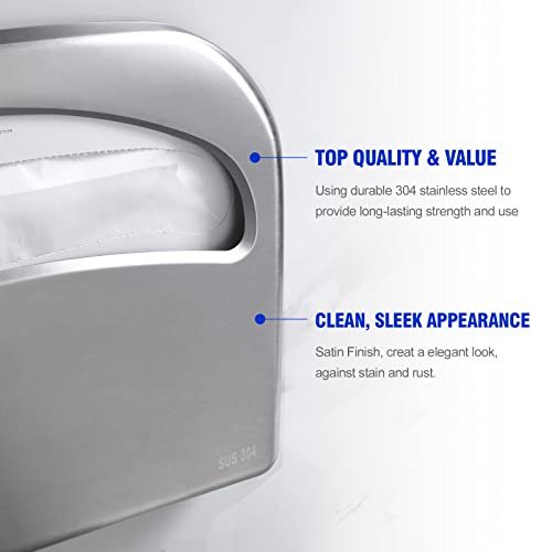 Toilet Seat Cover Dispenser Wall Mount Commercial, Half Fold Toilet Seat Cover Dispenser, 304 Stainless Steel, 16-Inch