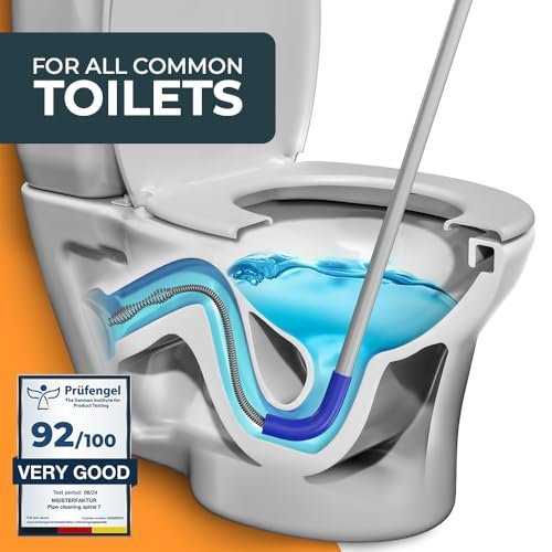 toilet snake [6 feet] - toilet auger for heavy toilet blockages - No damage thanks to silicone protection - the closet auger for real DIYs! (6 FEET)