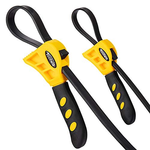 Toolwiz Rubber Strap Wrench Upgrade-2pcs Set 24 IN and 19.7 IN Length Adjustable Oil Filter Strap Wrench, Reinforced Rubber Pipe Wrench, Jar Opener for Mechanics Plumbers DIY