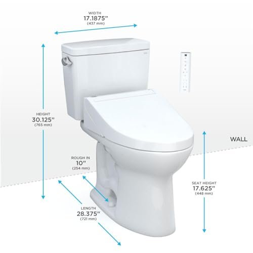 TOTO Drake WASHLET - Two-Piece Elongated 1.28 GPF Universal Height TORNADO FLUSH Toilet with C5 Bidet Seat, 10 Inch Rough-In, Cotton White - MW7763084CEFG.10#01
