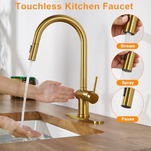 Touchless Kitchen Faucet with Pull-Down Sprayer, Single Handle Smart Motion Sensor Hands-Free Kitchen Sink Faucet, 1 or 3 Hole Design for Modern Farmhouse Kitchens