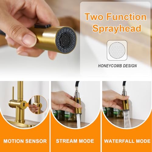 Touchless Kitchen Faucet with Pull-Down Sprayer, Single Handle Smart Motion Sensor Hands-Free Kitchen Sink Faucet, 1 or 3 Hole Design for Modern Farmhouse Kitchens