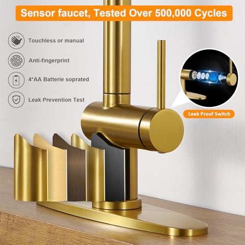 Touchless Kitchen Faucet with Pull-Down Sprayer, Single Handle Smart Motion Sensor Hands-Free Kitchen Sink Faucet, 1 or 3 Hole Design for Modern Farmhouse Kitchens