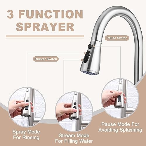 Touchless Kitchen Sink Faucet with Pull Down Sprayer, Herogo Brushed Nickel Stainless Steel Smart Activated Kitchen Faucet with Soap Dispenser, Single Handle Motion Sensor Tap for Farmhouse RV Sink