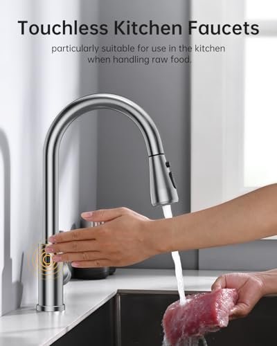 Touchless Kitchen Sink Faucet with Pull Down Sprayer, Stainless Steel Smart Motion Sensor Faucet for Pot Filler, Farmhouse Camper Bar Sink Laundry Room, Brushed Nickel