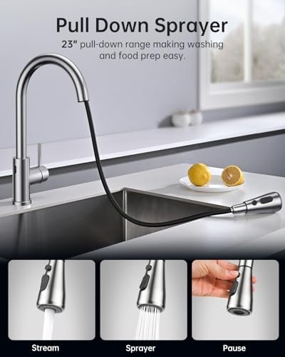 Touchless Kitchen Sink Faucet with Pull Down Sprayer, Stainless Steel Smart Motion Sensor Faucet for Pot Filler, Farmhouse Camper Bar Sink Laundry Room, Brushed Nickel