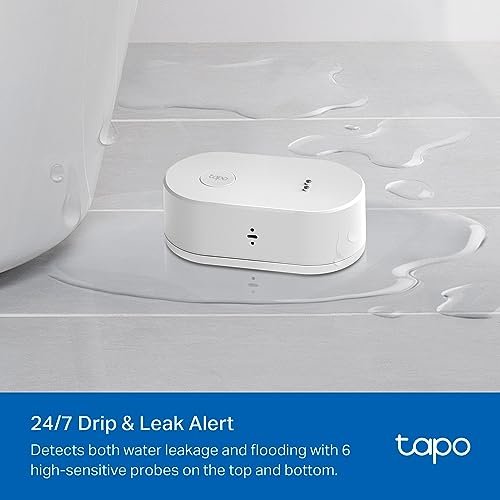 TP-Link Tapo Smart Water Leak Detector, Requires Tapo Hub, Water Leak Sensor Wi-Fi with Rapid Dripping Detection, 90dB Adjustable Alarm, App Alerts, Compatible with Alexa and Google Home, T300