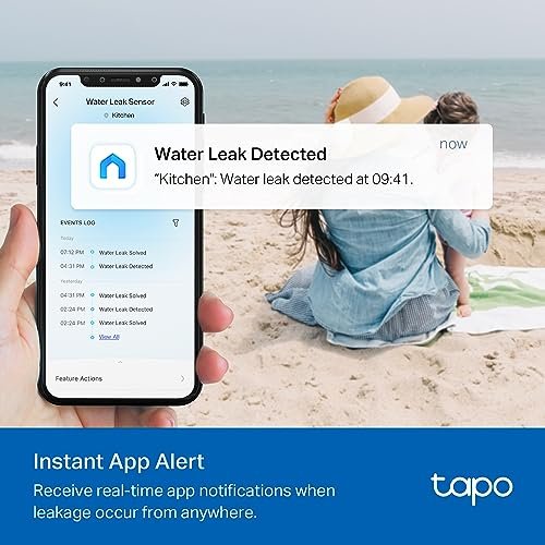 TP-Link Tapo Smart Water Leak Detector, Requires Tapo Hub, Water Leak Sensor Wi-Fi with Rapid Dripping Detection, 90dB Adjustable Alarm, App Alerts, Compatible with Alexa and Google Home, T300