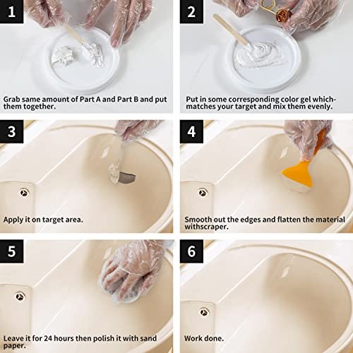 Tub and Fiberglass Shower Repair Kit (Color Match), 3.7oz Porcelain Repair Kit, Porcelain Sink and Acrylic Bathtub Repair Kit White for Cracks Chips Dents Holes Almond/Biscuit/Bone
