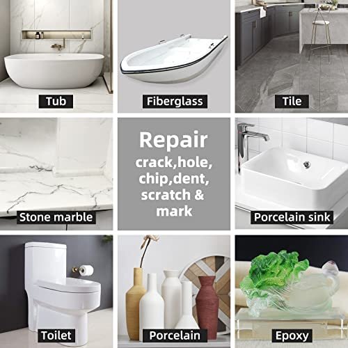 Tub and Fiberglass Shower Repair Kit (Color Match), 3.7oz Porcelain Repair Kit, Porcelain Sink and Acrylic Bathtub Repair Kit White for Cracks Chips Dents Holes Almond/Biscuit/Bone