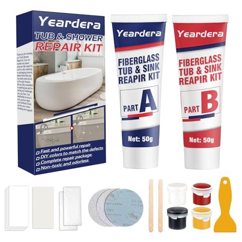 Tub Repair Kit, Shower Repair Kit, Super Strong and Waterproof Fiberglass Repair Kit, Sink Repaik Kit for Tub, Tile, Sink, Ceramic, Scratches, Cracks, Chips, Holes on Porcelain (XBG-003)