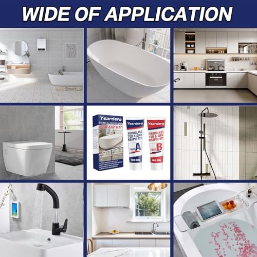 Tub Repair Kit, Shower Repair Kit, Super Strong and Waterproof Fiberglass Repair Kit, Sink Repaik Kit for Tub, Tile, Sink, Ceramic, Scratches, Cracks, Chips, Holes on Porcelain (XBG-003)