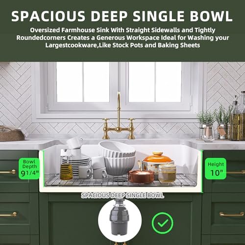 TUKTUK White Farmhouse Sink 30 inch Farm Sink Fireclay Apron Front Single Bowl Kitchen Sinks Deep Drop In Undermount Reversible Heavy Duty Easy-to-Clean Kitchen Basin with Luxury Modern Accessory Kit