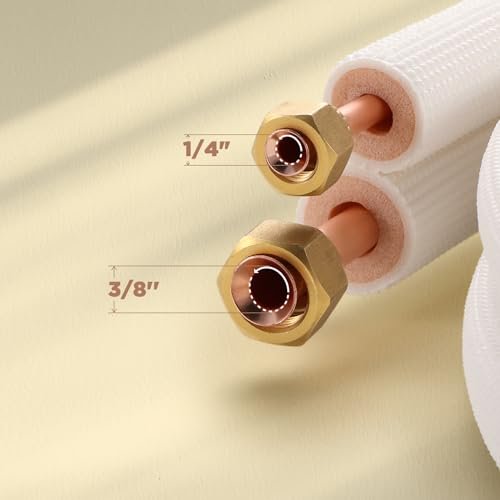 TURBRO 16 Ft. Mini Split Line Set, 1/4" & 3/8" O.D. Copper Pipes Tubing, Thickened PE Insulated Coil Copper Line for Mini Split or Heat Pump Air conditioner and HVAC with Fittings