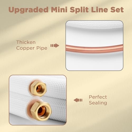 TURBRO 16 Ft. Mini Split Line Set, 1/4" & 3/8" O.D. Copper Pipes Tubing, Thickened PE Insulated Coil Copper Line for Mini Split or Heat Pump Air conditioner and HVAC with Fittings