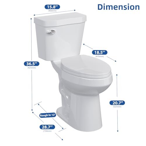 Two Piece Toilet, 19" Elongated Toilets for Bathrooms With Soft Close Seat, ADA Height With 1.28 GPF Siphonic Flush Cotton White
