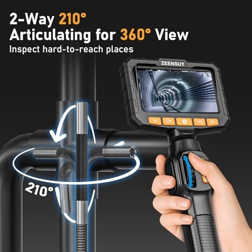 Two-Way Articulating Borescope Camera with Light, Industrial Endoscope Inspection Camera with Light, 0.24in Articulated Probe, 5FT Flexible Snake Scope for Wall Automotive Engine Plumbing HVAC Inspect